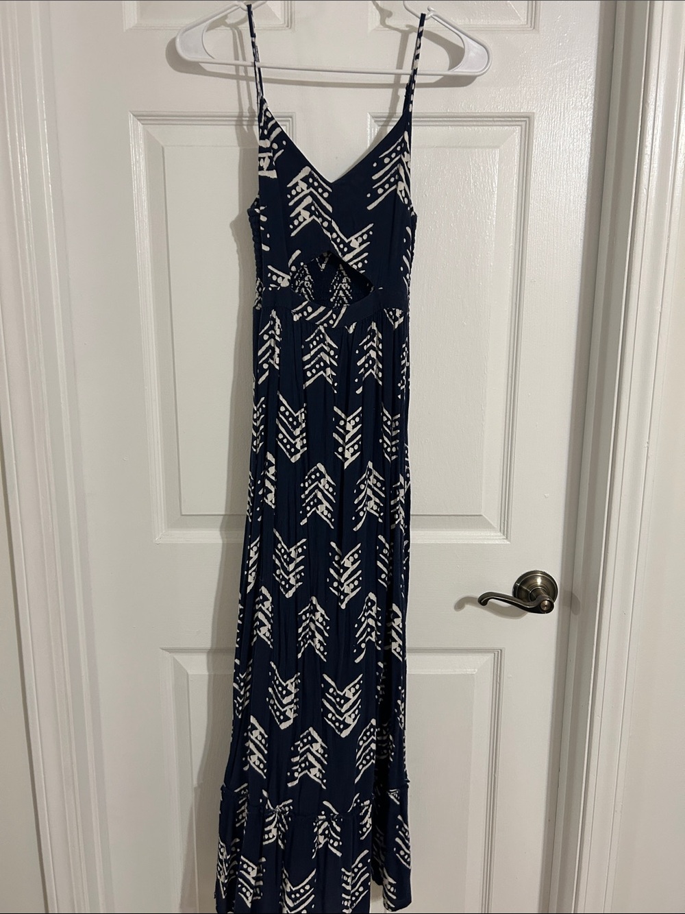 aerie Navy & White Printed Spaghetti-Strap Maxi Dress